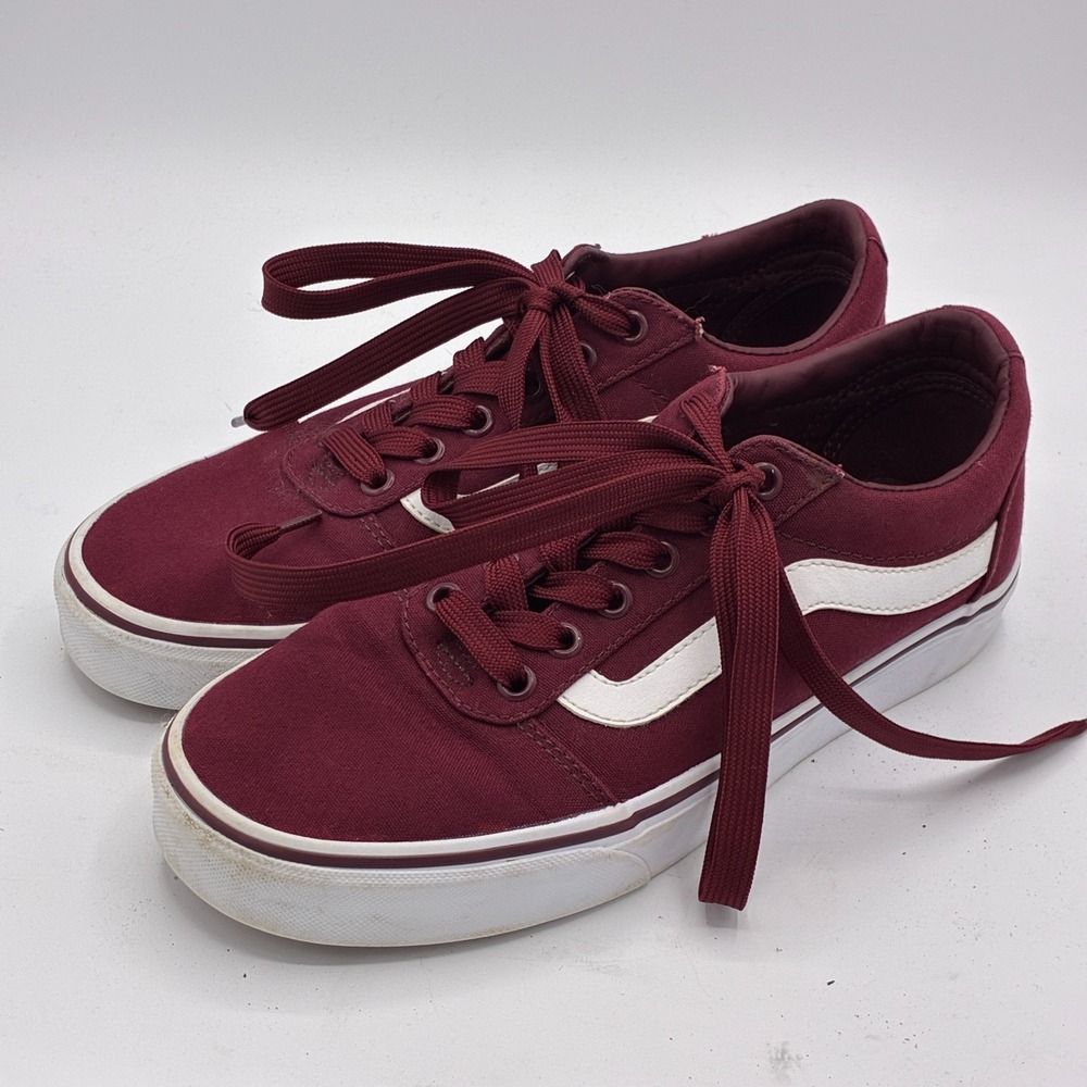 Vans Ward Women Size 8.5 Burgundy Canvas Low Top Sidestripe Sneakers VN0A3IUNOLQ